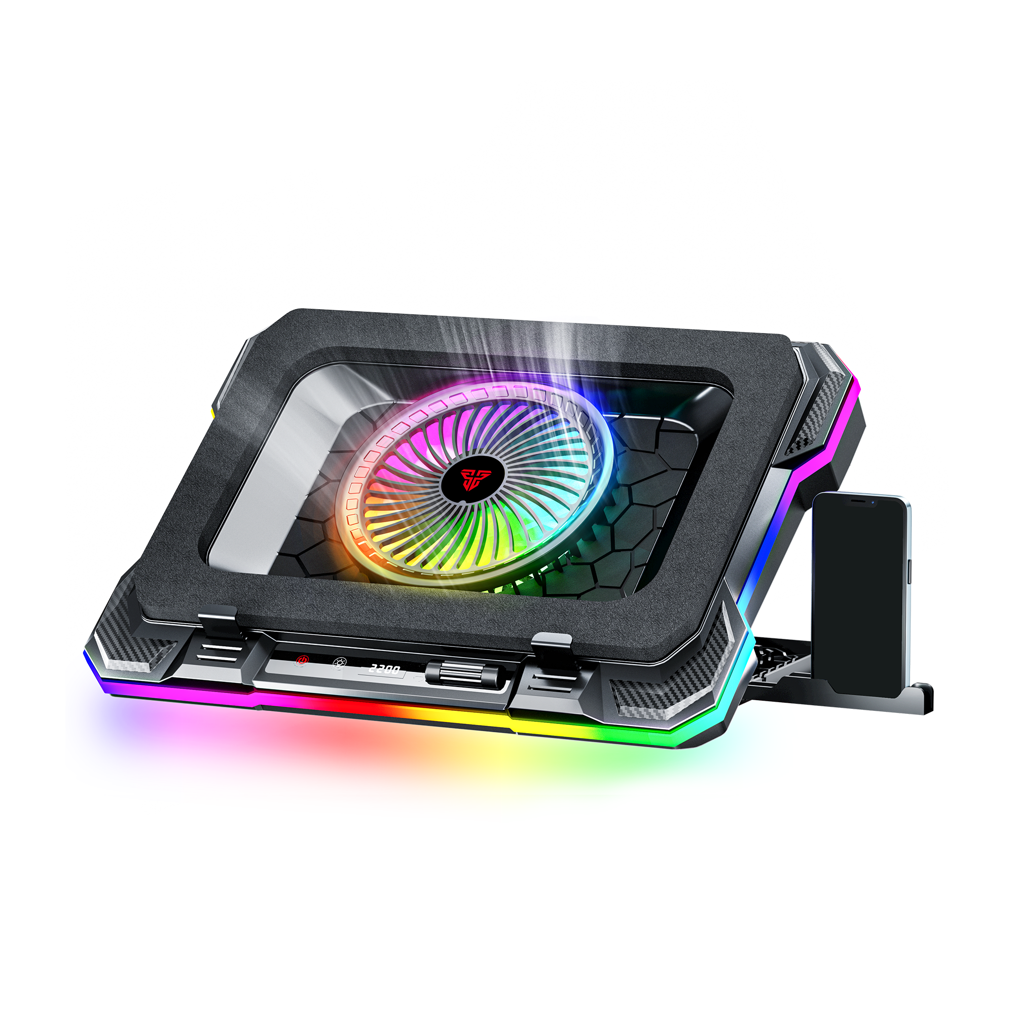 Fantech Cooling Pad RGB NC22 Notebook Cooler with Phone Holder Adjustable Fan Speed up to 14kg 19 inch laptop gaming - Fantech Indonesia